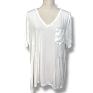 POL Ivory V-Neck Top with Raw Edges Size Large
